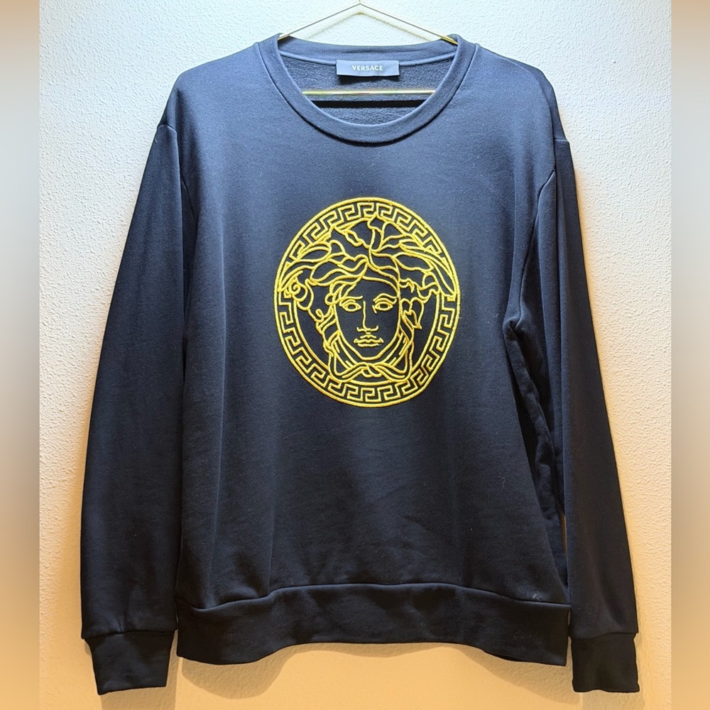 Versace Black Crewneck Sweatshirt with Yellow Medusa Logo